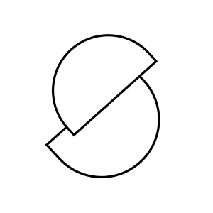 White outlined circular symbol with a diagonal bar on a black background.