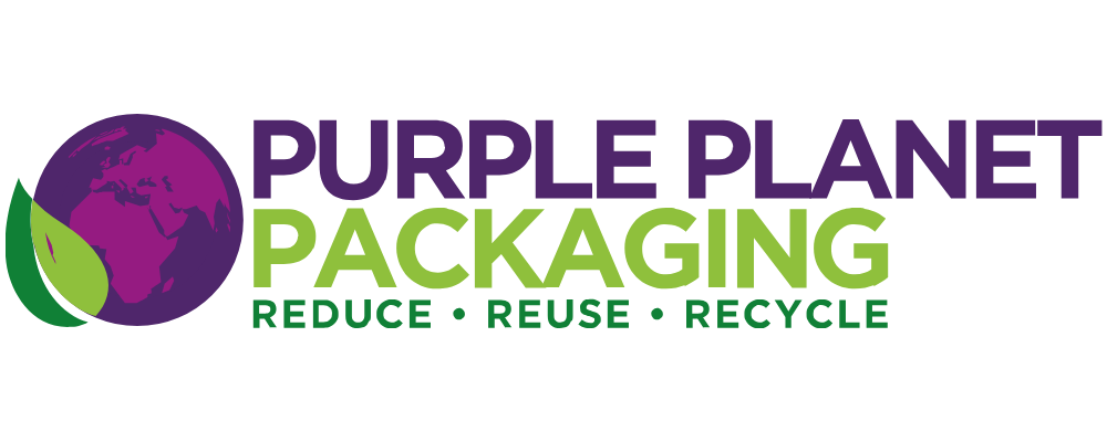 Purple Planet Packaging logo with a purple globe, green leaf, and the words “Reduce • Reuse • Recycle”.