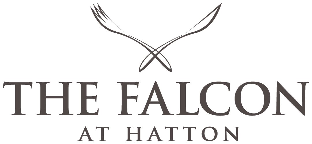 The Falcon at Hatton logo with crossed feathers above the name