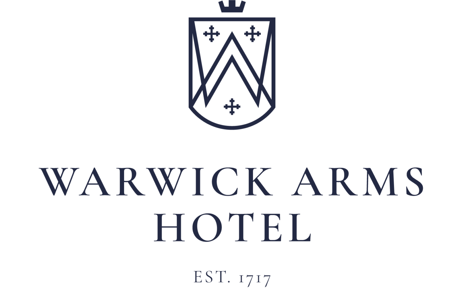 Warwick Arms Hotel logo featuring a crowned shield crest and the text “EST. 1717”