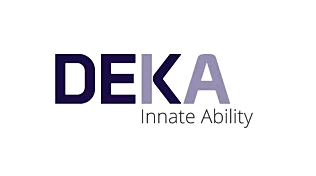 DEKA Innate Ability logo in purple and silver lettering on a black background